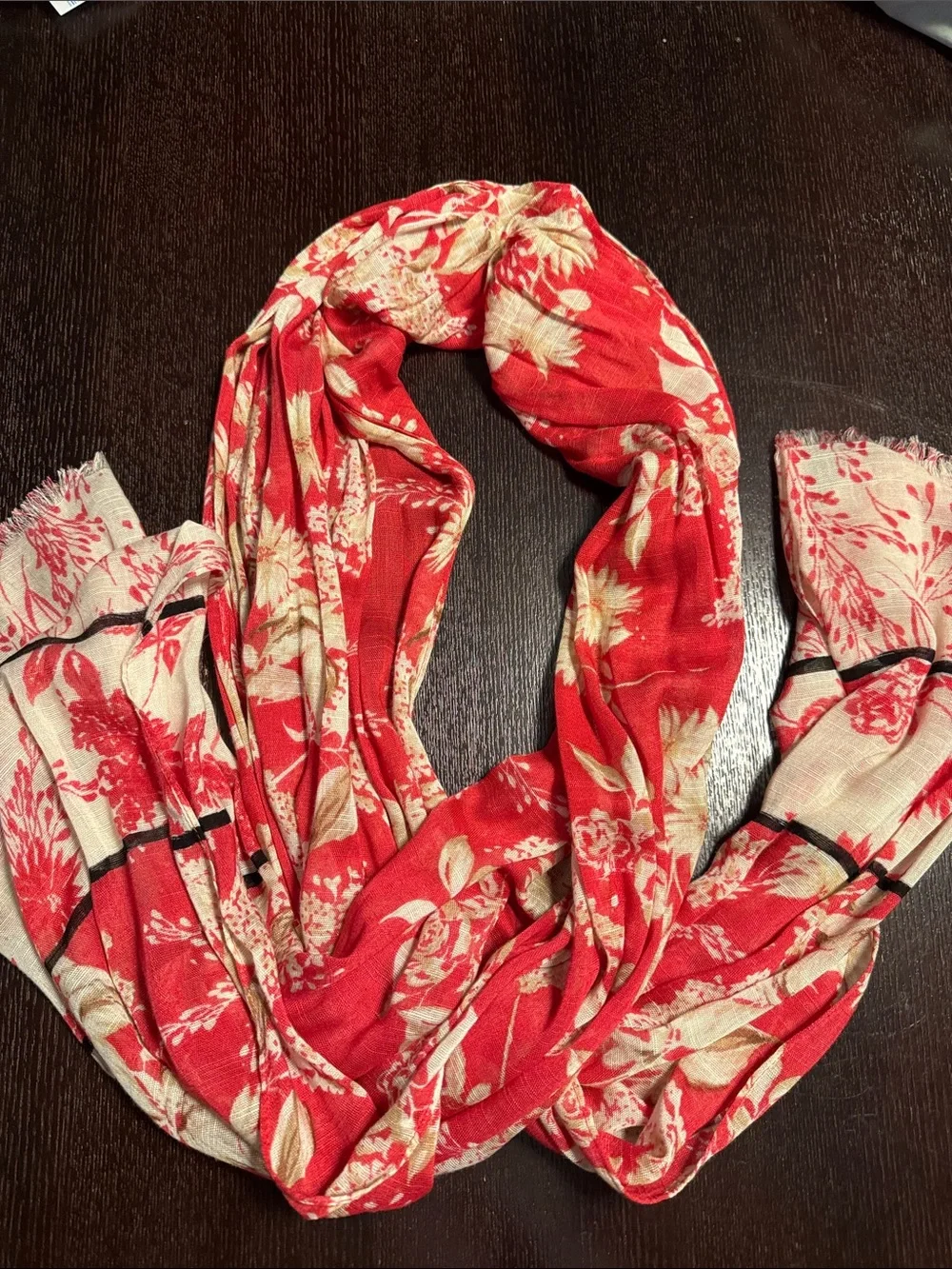 J. Jill Red Floral and Cream Botanical Scarf